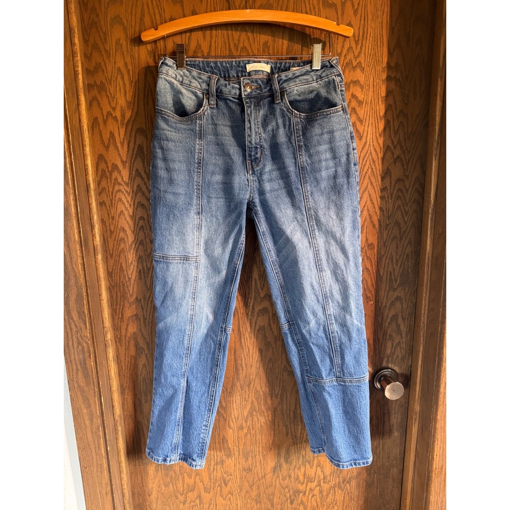 Cleo + Wolf High Rise Straight Leg Paneled Seam Blue Jeans Womens‎ 28x27